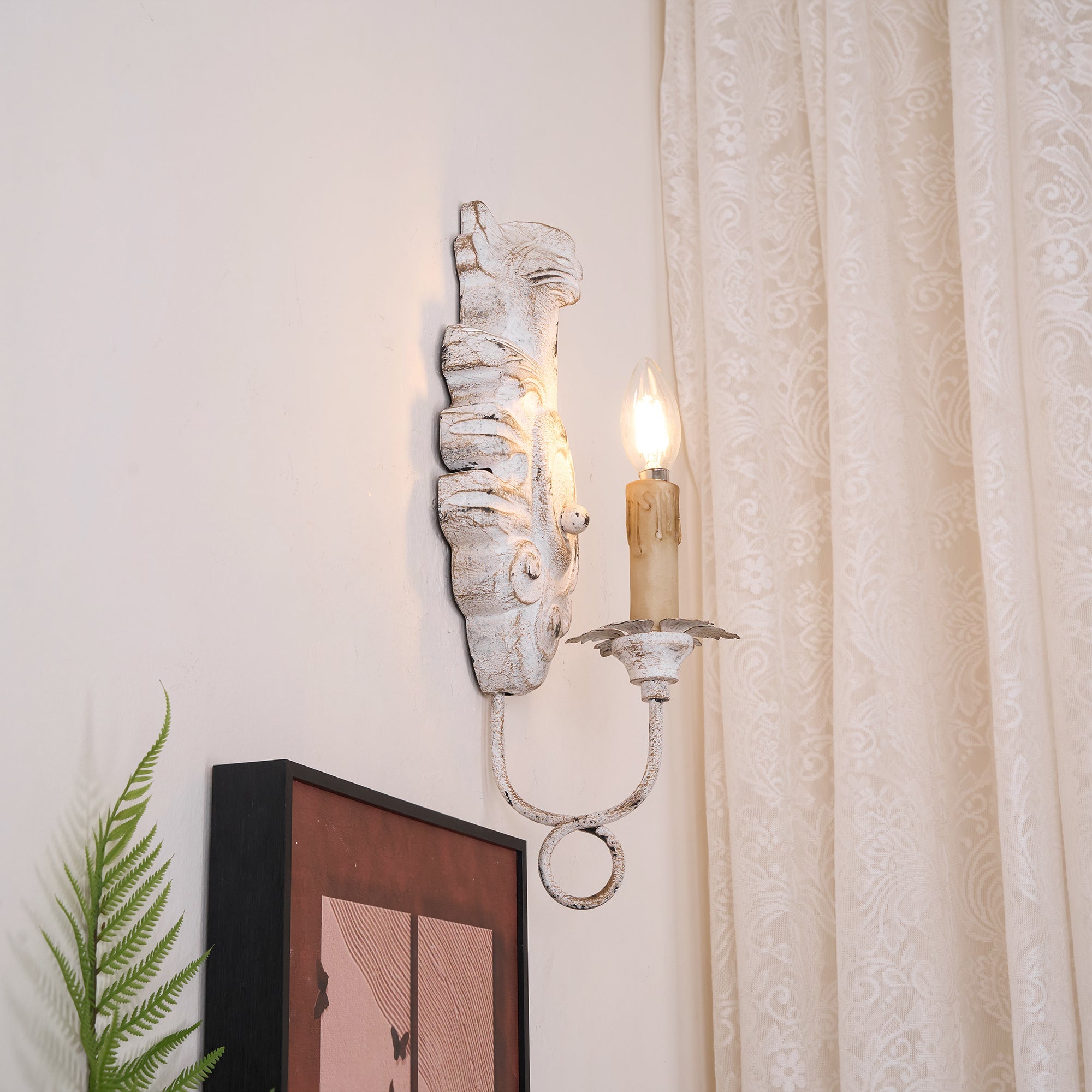 Meadow Dome Wall Lamp – LED Vintage Wood Wall Light Old White Antique Gold Finish