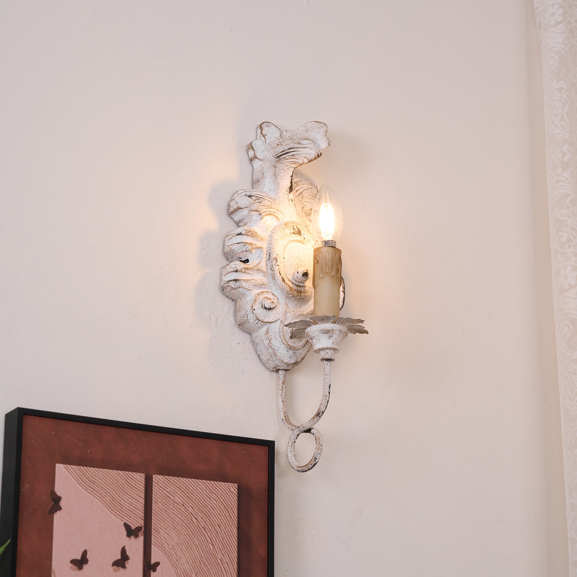 Meadow Dome Wall Lamp – LED Vintage Wood Wall Light Old White Antique Gold Finish