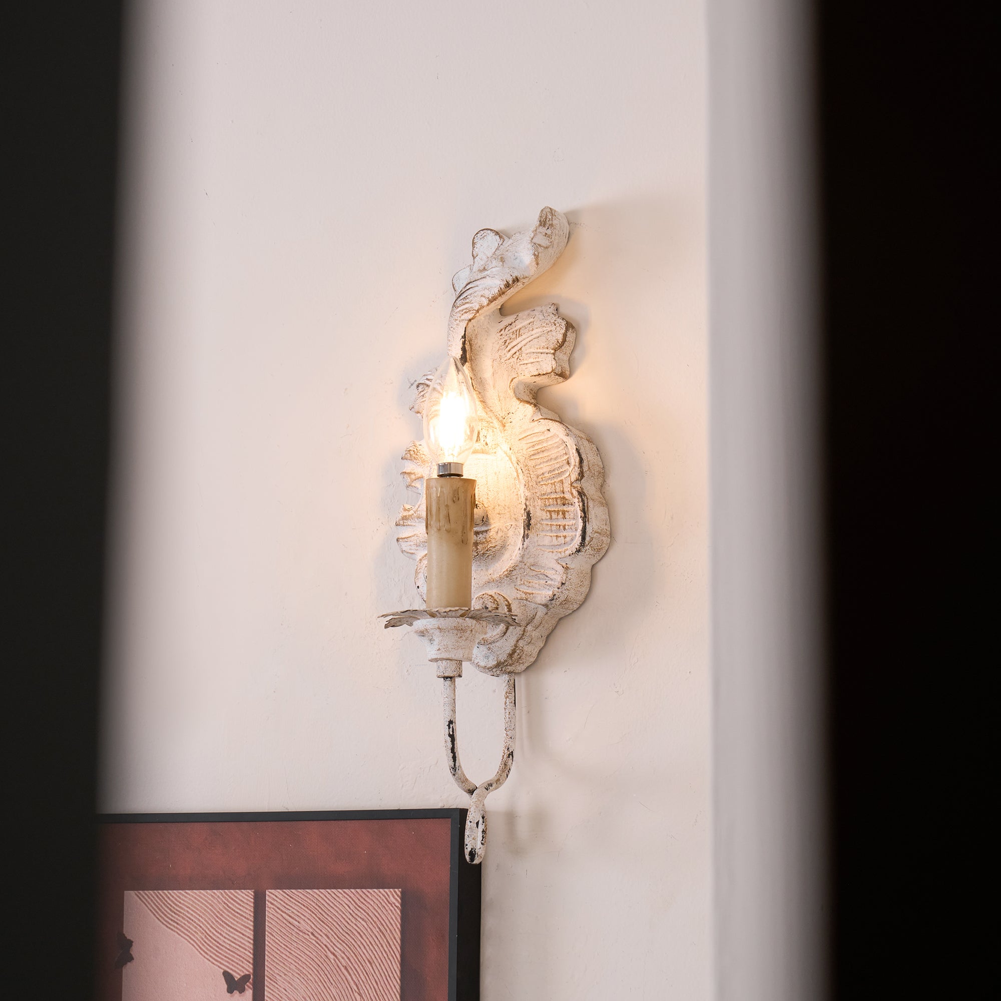 Meadow Dome Wall Lamp – LED Vintage Wood Wall Light Old White Antique Gold Finish