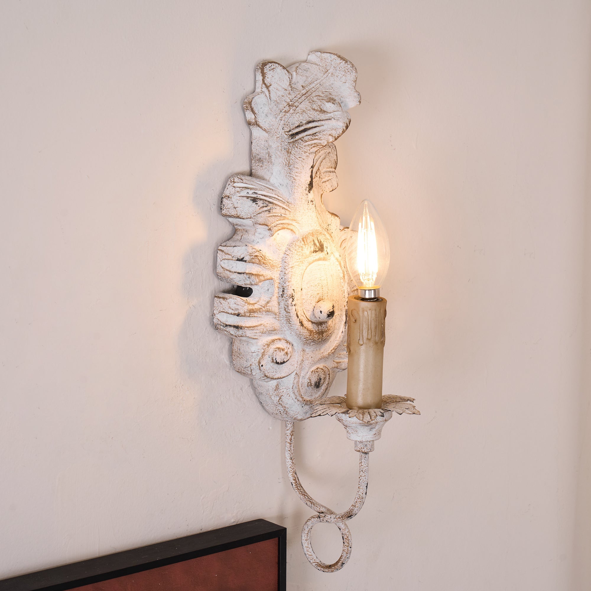 Meadow Dome Wall Lamp – LED Vintage Wood Wall Light Old White Antique Gold Finish