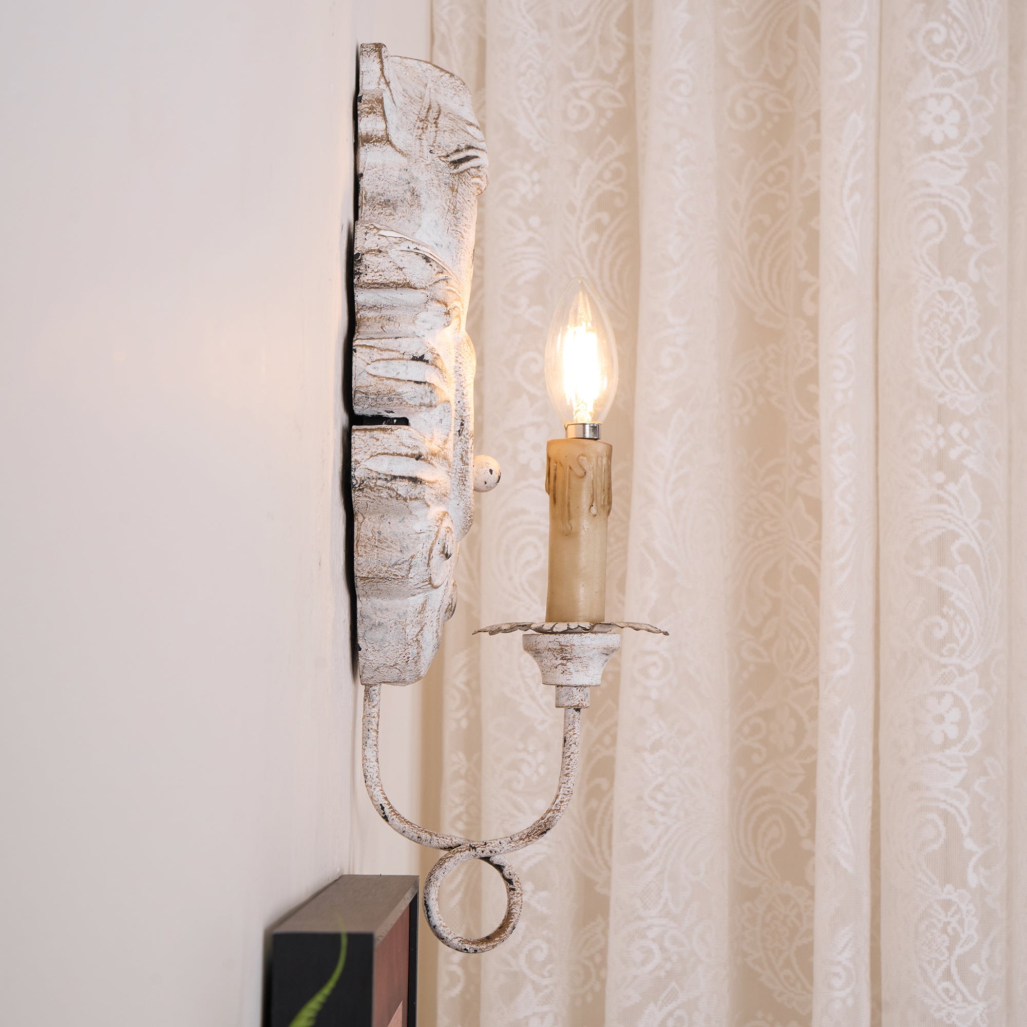 Meadow Dome Wall Lamp – LED Vintage Wood Wall Light Old White Antique Gold Finish