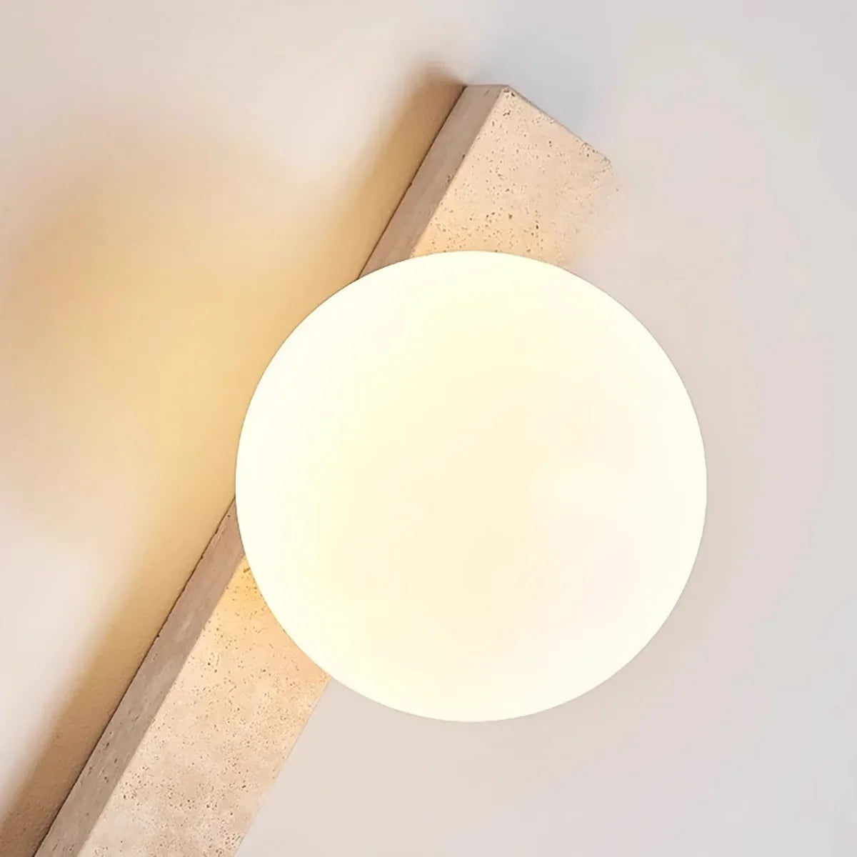 Travertine Sphere Wall Sconce - Vertical Travertine Stone Modern Wall Lighting