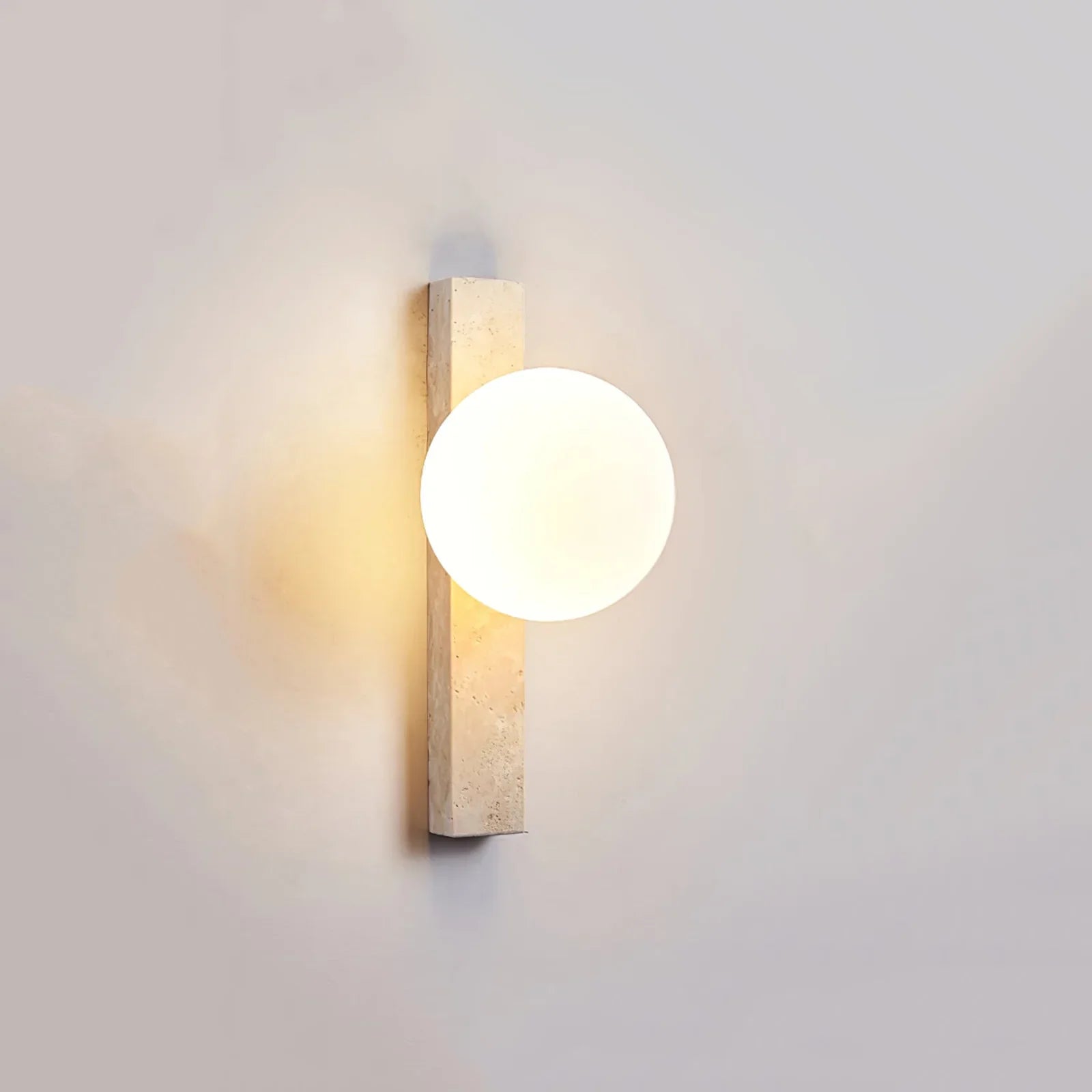 Travertine Sphere Wall Sconce - Vertical Travertine Stone Modern Wall Lighting