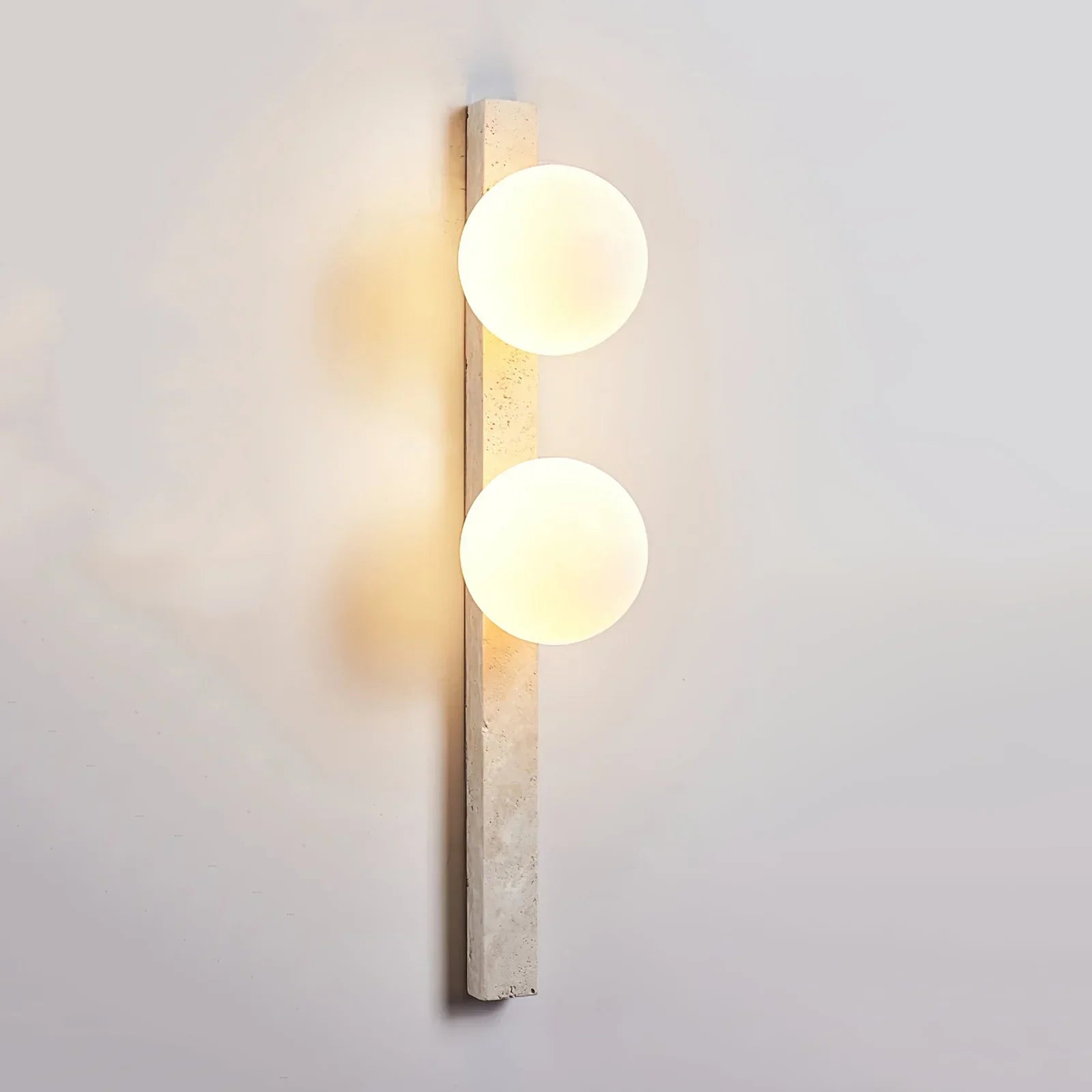 Travertine Sphere Wall Sconce - Vertical Travertine Stone Modern Wall Lighting