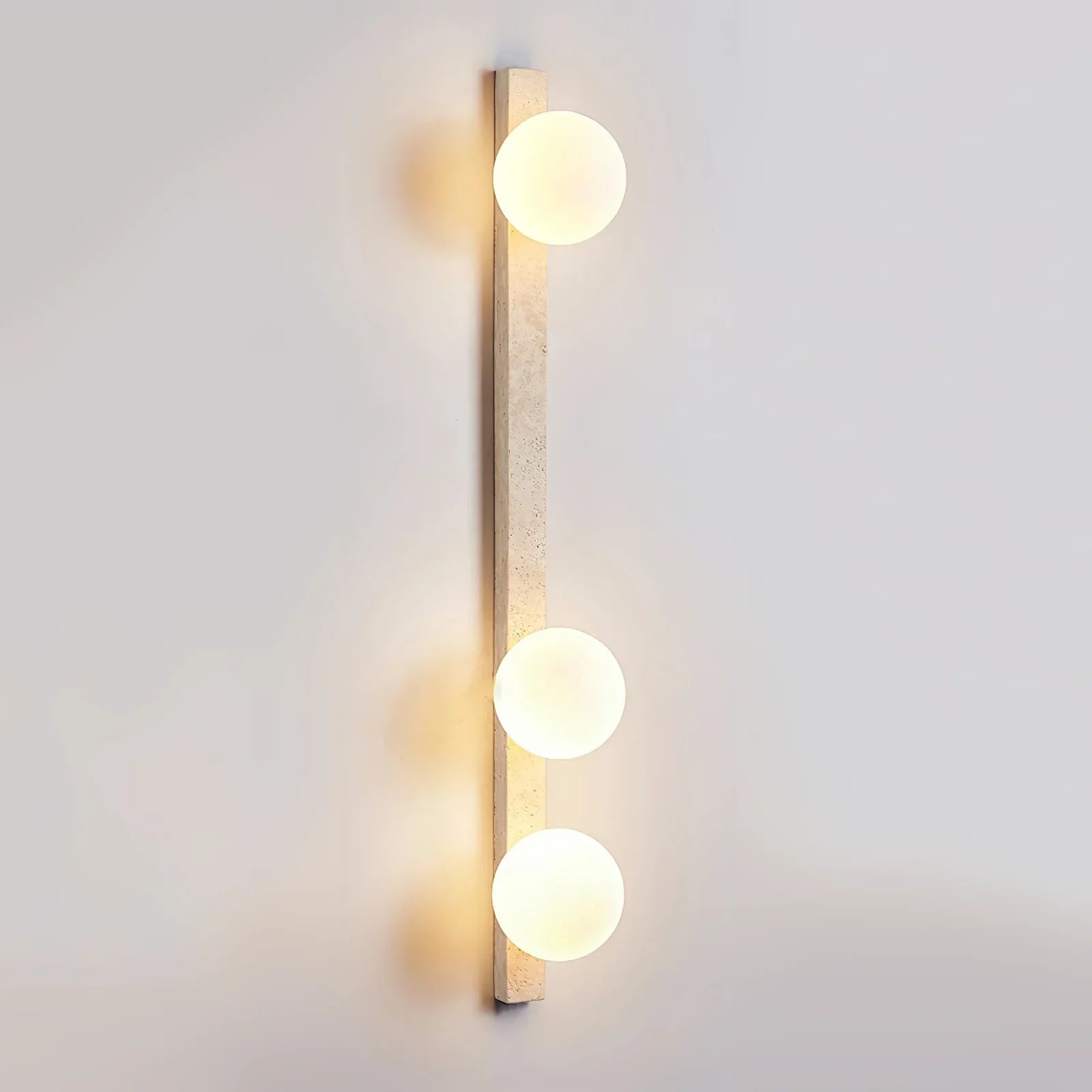 Travertine Sphere Wall Sconce - Vertical Travertine Stone Modern Wall Lighting