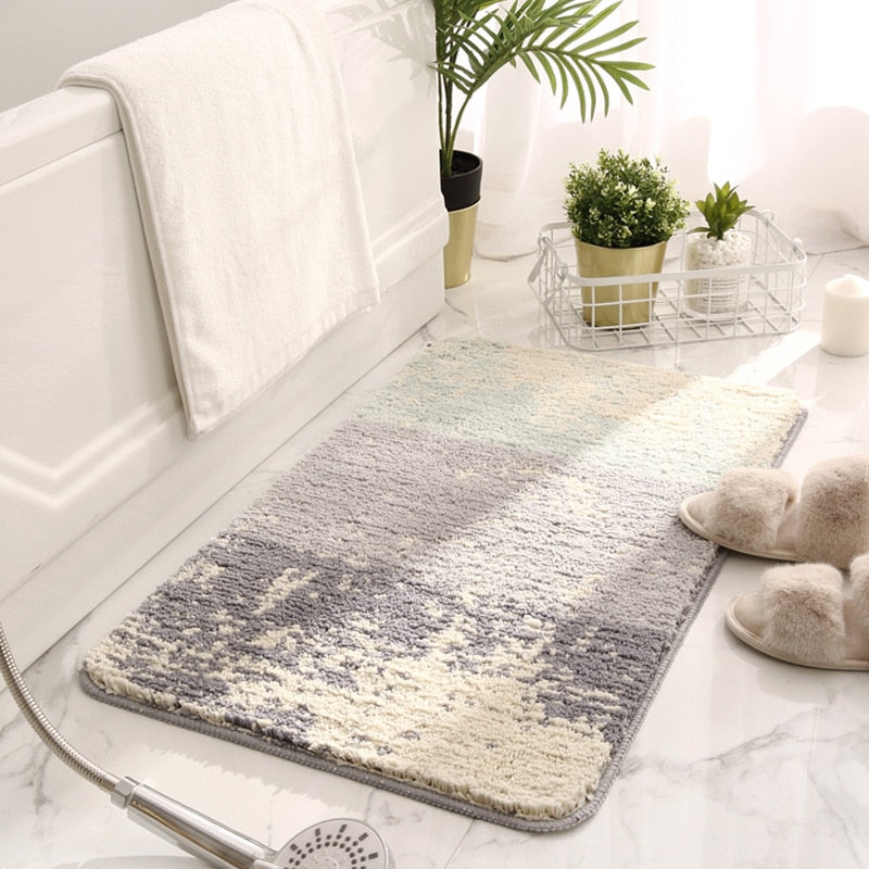 Coastlyn Ombre Bath Mat – Soft Microfiber Non-Slip Bathroom Rug Blue Gray Fast Drying Machine Washable