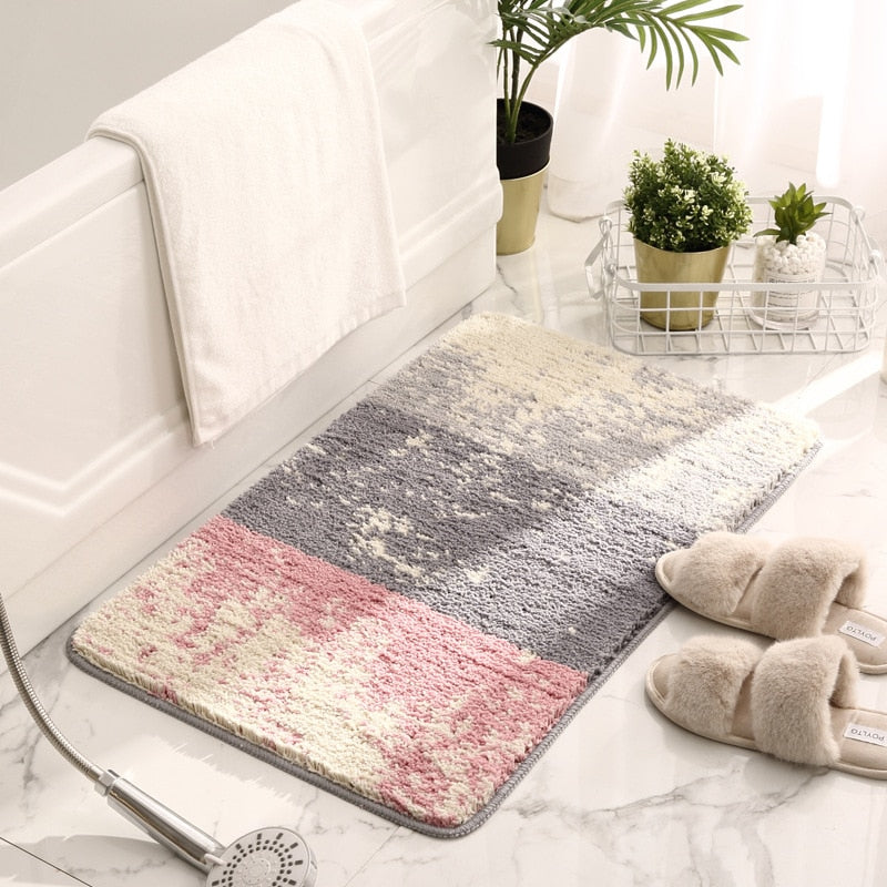 Coastlyn Ombre Bath Mat – Soft Microfiber Non-Slip Bathroom Rug Blue Gray Fast Drying Machine Washable