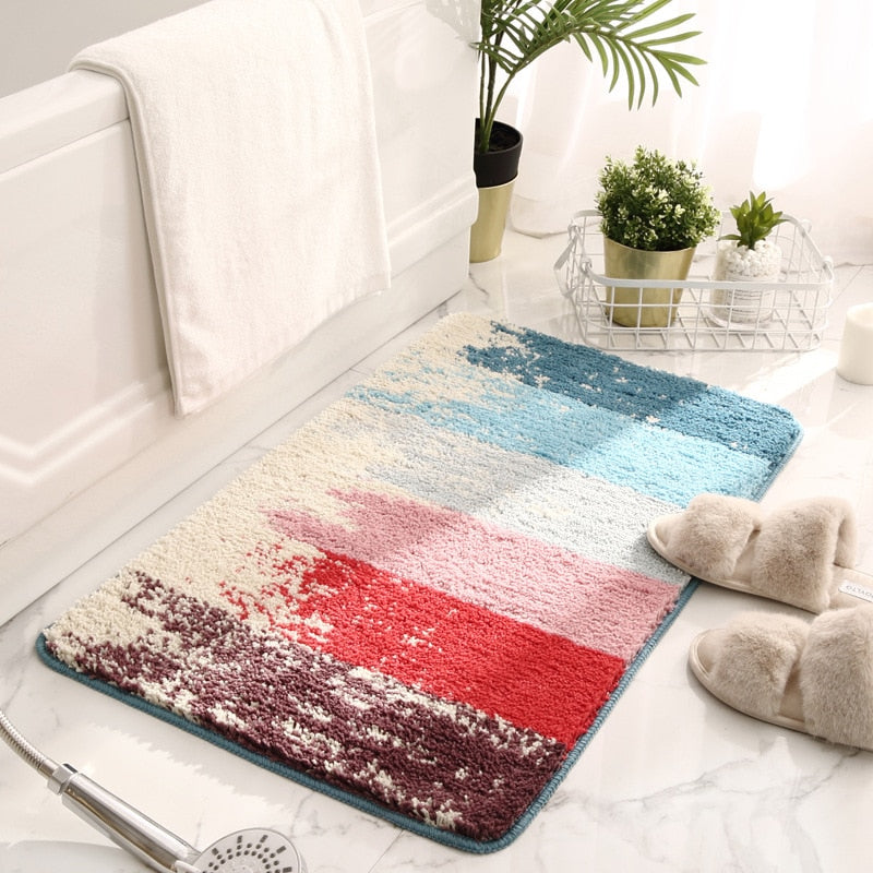 Coastlyn Ombre Bath Mat – Soft Microfiber Non-Slip Bathroom Rug Blue Gray Fast Drying Machine Washable
