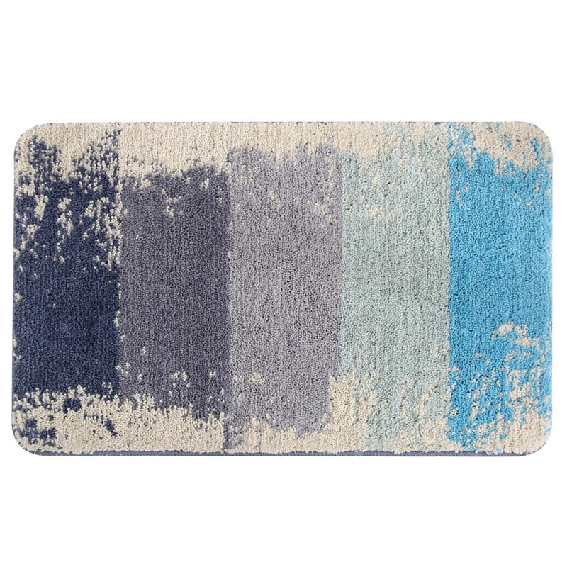 Coastlyn Ombre Bath Mat – Soft Microfiber Non-Slip Bathroom Rug Blue Gray Fast Drying Machine Washable