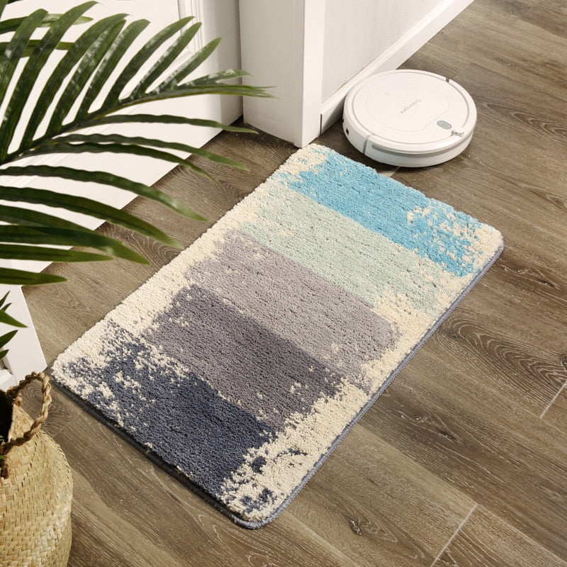 Coastlyn Ombre Bath Mat – Soft Microfiber Non-Slip Bathroom Rug Blue Gray Fast Drying Machine Washable