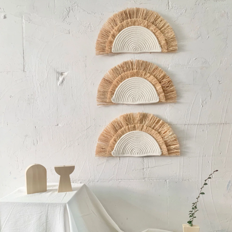 Solari Sunset Wall Hanging – Boho Decorative Macrame Wall Decor Cotton Raffia Straw Bedroom Living Room