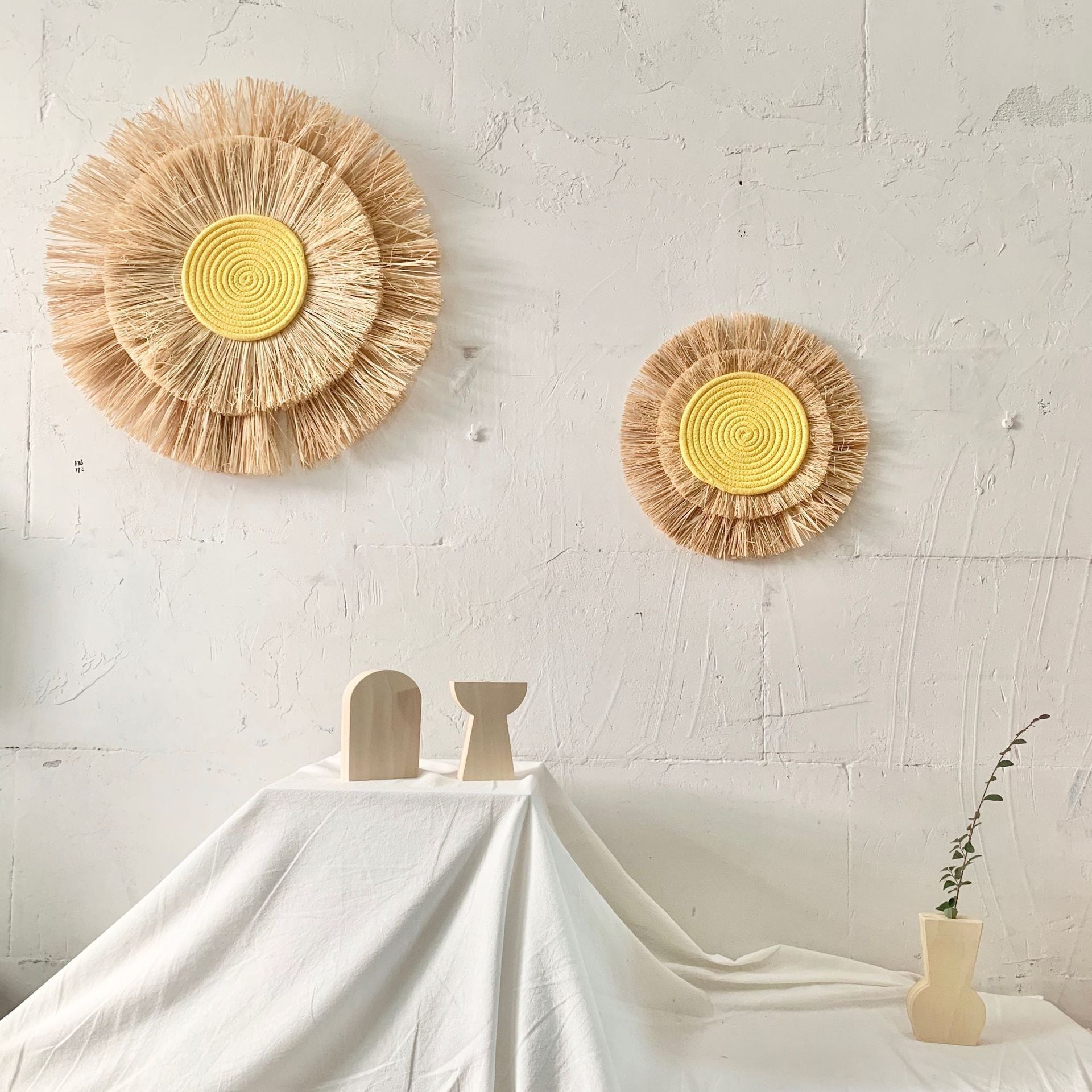 Solari Sunset Wall Hanging – Boho Decorative Macrame Wall Decor Cotton Raffia Straw Bedroom Living Room