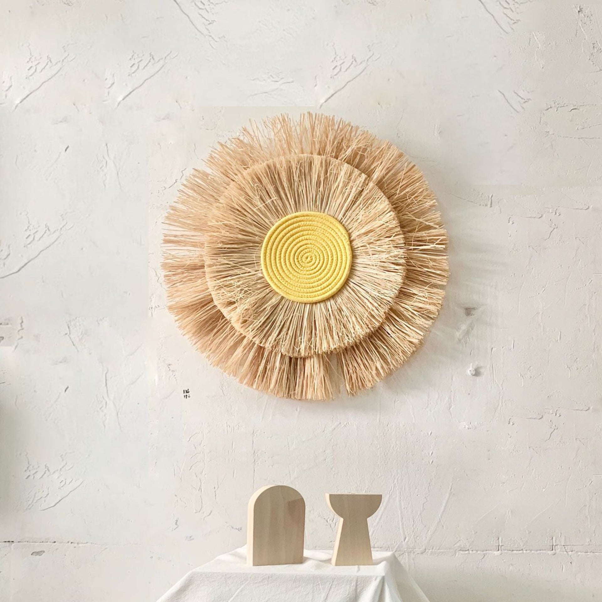 Solari Sunset Wall Hanging – Boho Decorative Macrame Wall Decor Cotton Raffia Straw Bedroom Living Room
