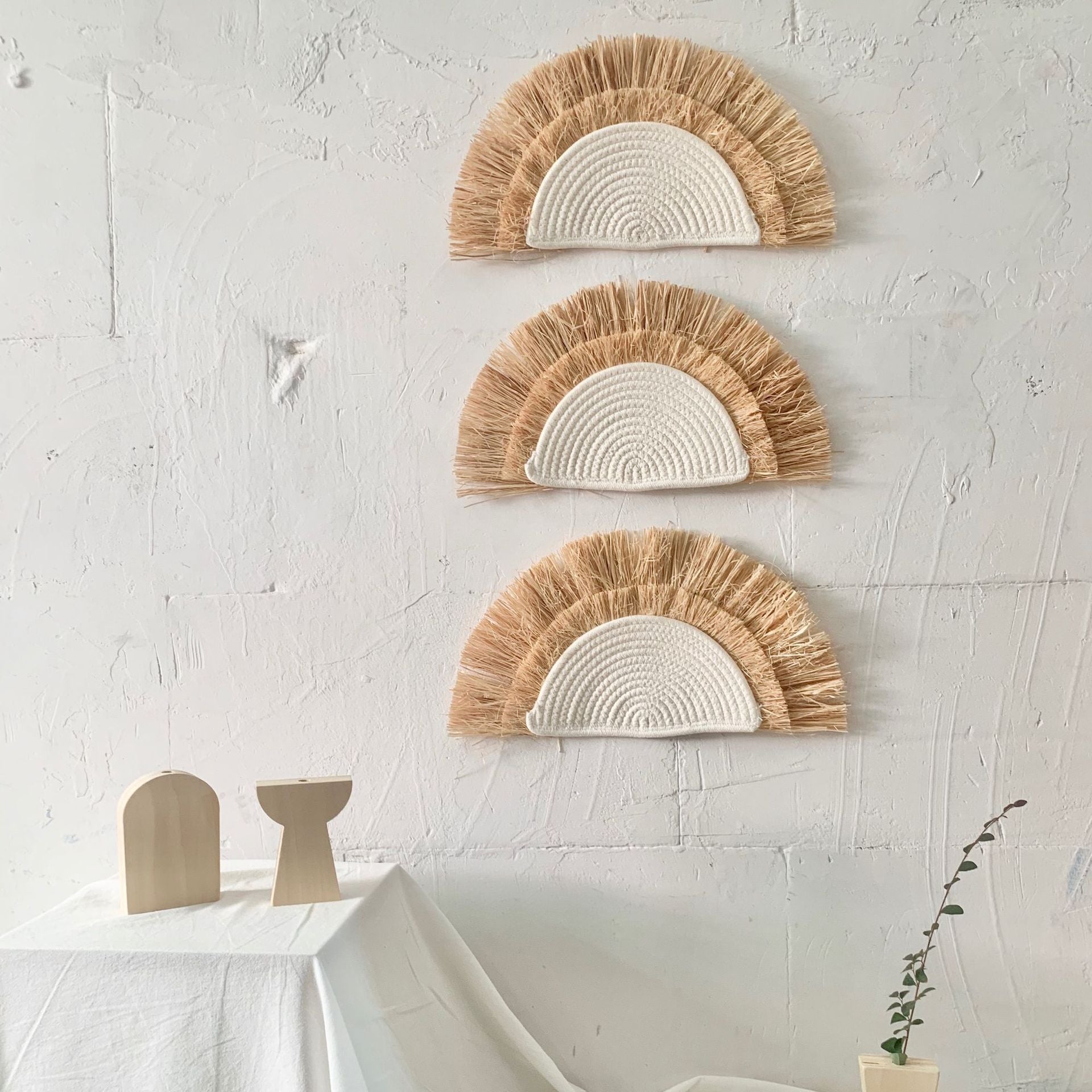 Solari Sunset Wall Hanging – Boho Decorative Macrame Wall Decor Cotton Raffia Straw Bedroom Living Room