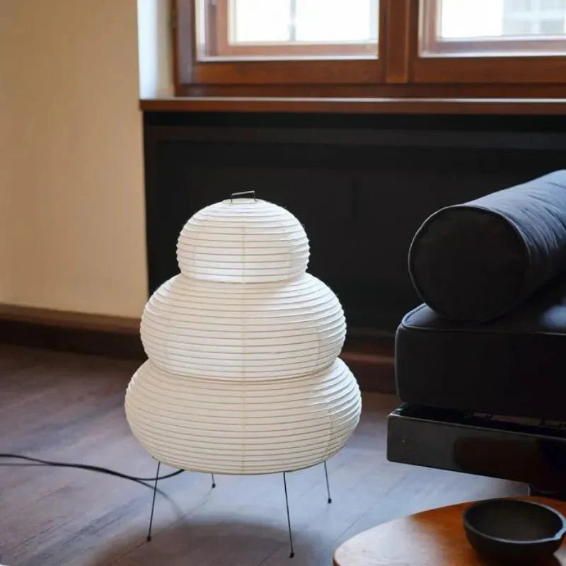 Kokoro Tiered Floor Lamp – Paper Lantern Living Room Bedroom Decorative Lighting Tripod Base