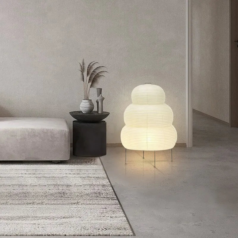 Kokoro Tiered Floor Lamp – Paper Lantern Living Room Bedroom Decorative Lighting Tripod Base