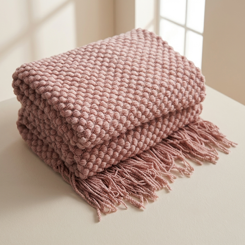 Knitwell Waffle Throw Blanket – Chunky Knit Textured Fringe Cozy Soft Decorative Sofa Couch Bedroom