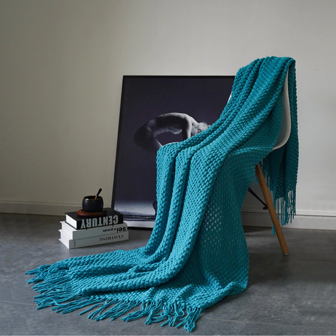 Knitwell Waffle Throw Blanket – Chunky Knit Textured Fringe Cozy Soft Decorative Sofa Couch Bedroom