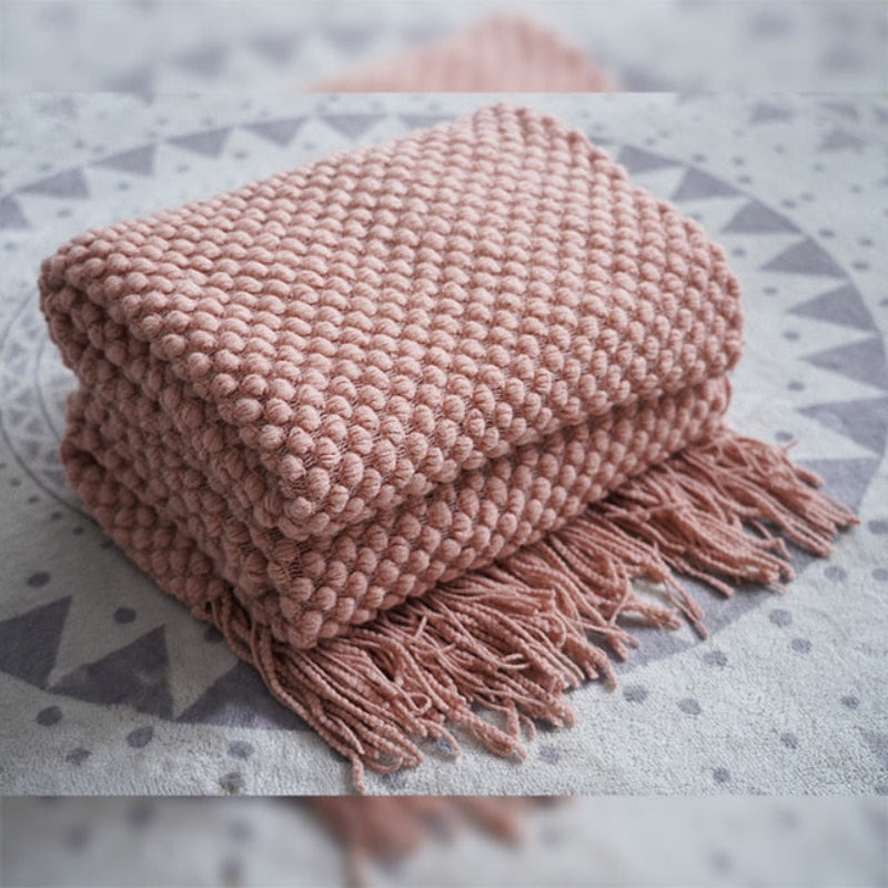 Knitwell Waffle Throw Blanket – Chunky Knit Textured Fringe Cozy Soft Decorative Sofa Couch Bedroom