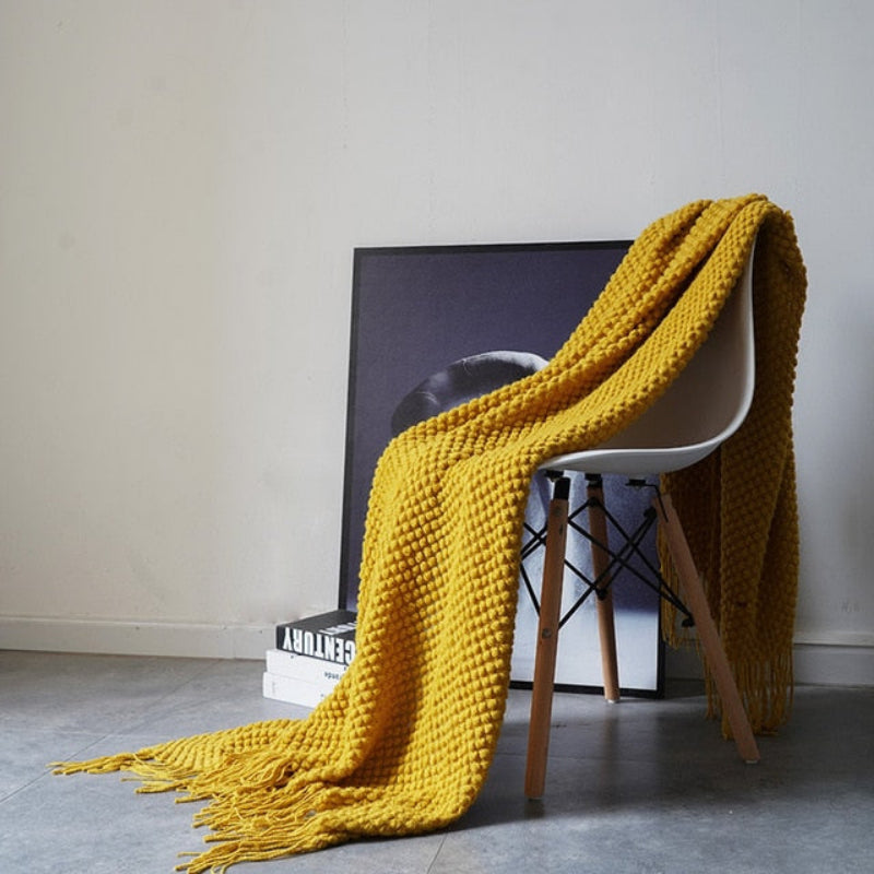 Knitwell Waffle Throw Blanket – Chunky Knit Textured Fringe Cozy Soft Decorative Sofa Couch Bedroom