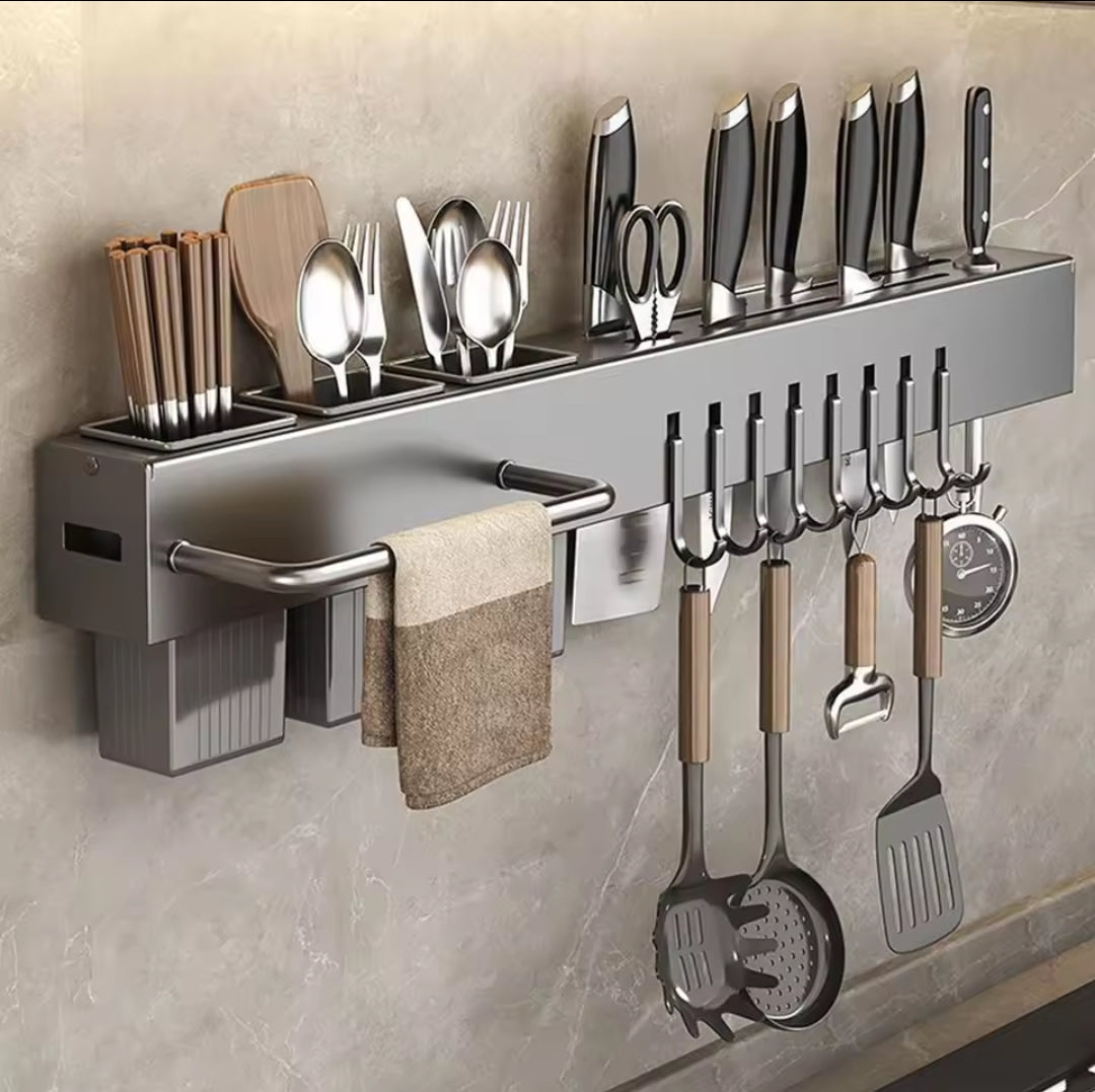 Valdren Multi Kitchen Organizer – Wall Mounted Knife Holder Utensil Rack Storage Aluminum Space Saver