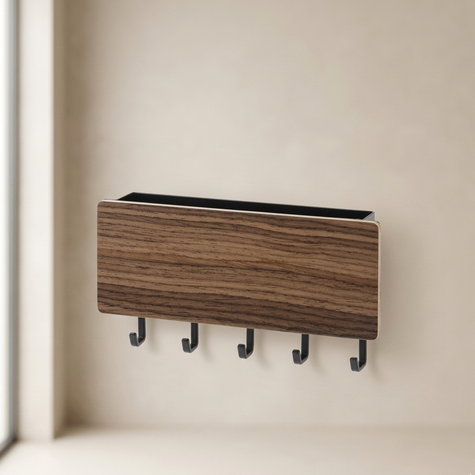 Grainwell Wall Organizer – Wall Mounted Key Mail Holder Wooden Shelf Entryway Storage Hooks