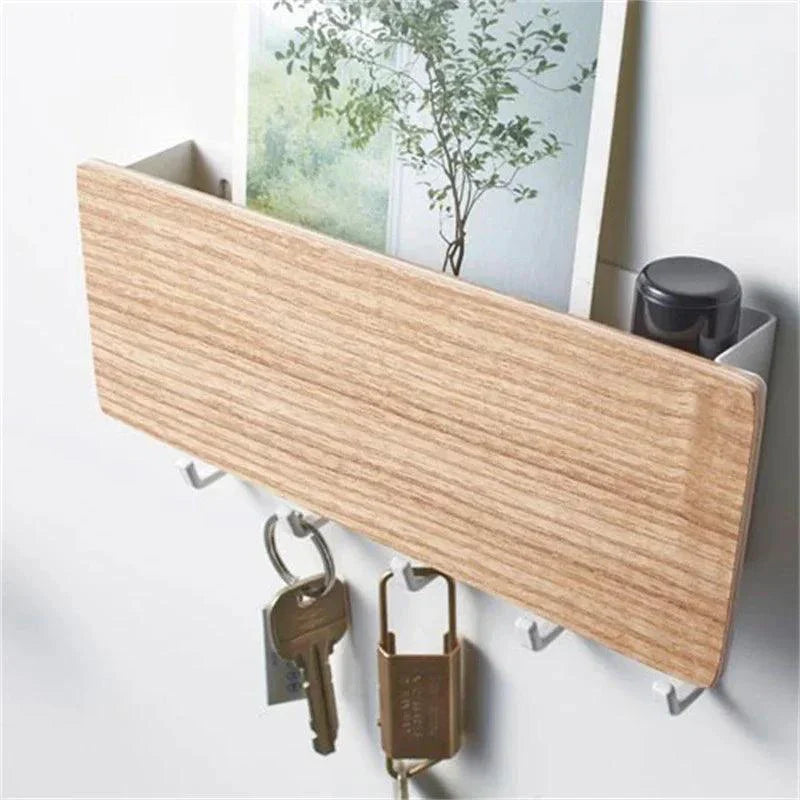 Grainwell Wall Organizer – Wall Mounted Key Mail Holder Wooden Shelf Entryway Storage Hooks