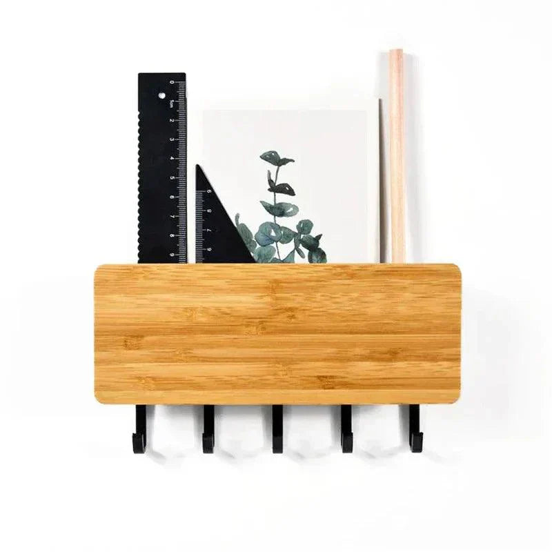 Grainwell Wall Organizer – Wall Mounted Key Mail Holder Wooden Shelf Entryway Storage Hooks