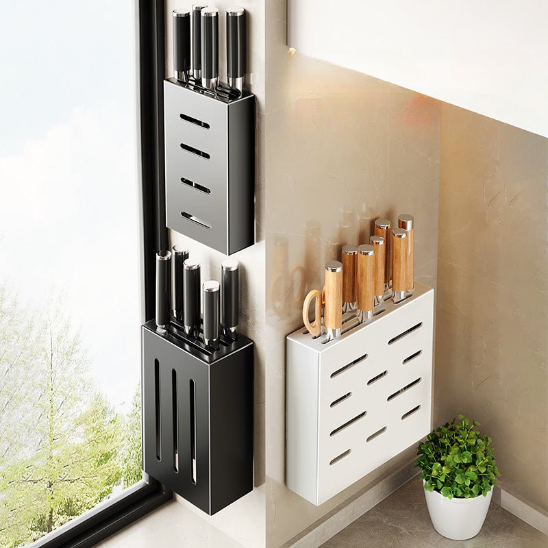 Vertix Knife Block Organizer – Wall Mounted Kitchen Knife Holder Storage Rack Adhesive Stainless Steel