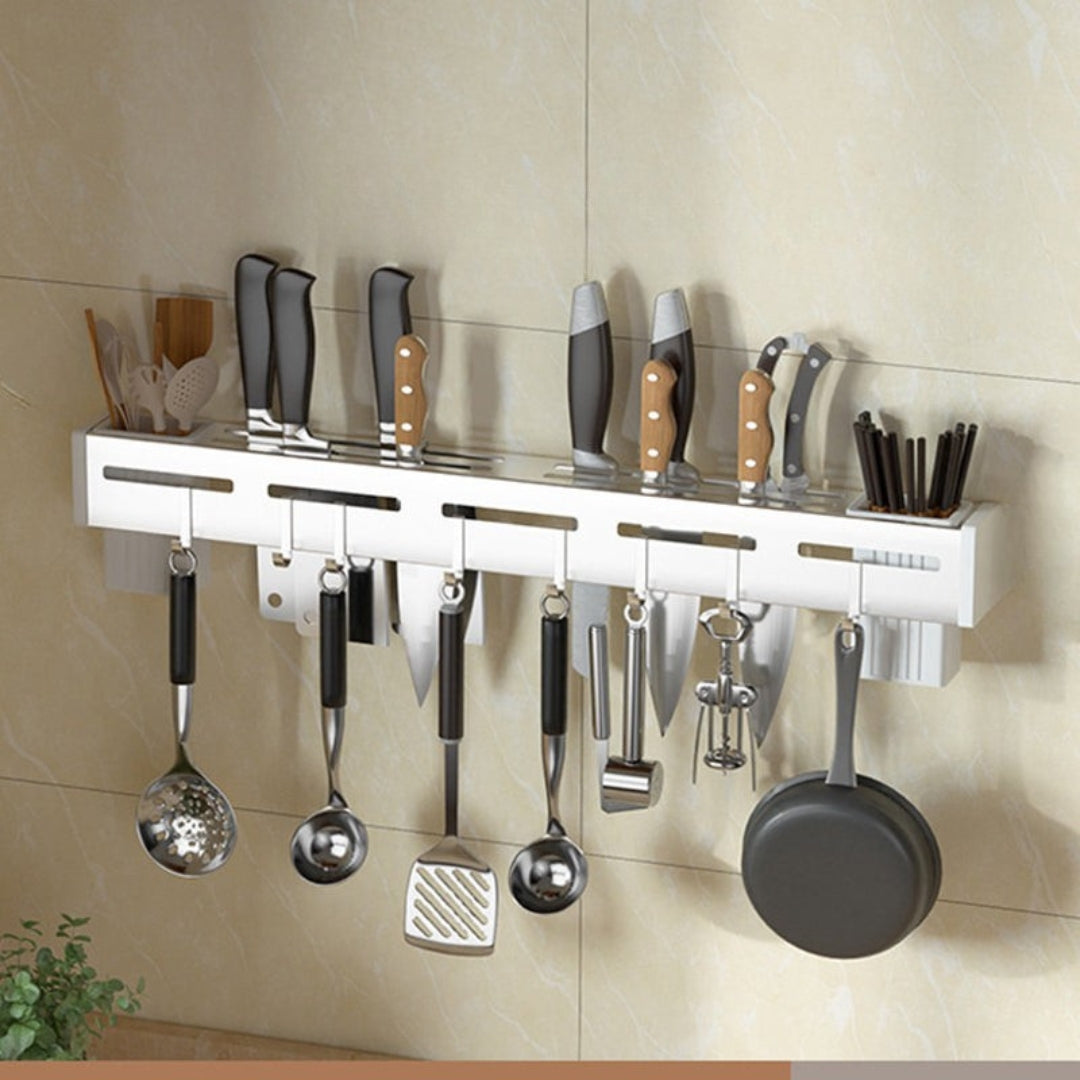 Calvex Wall Mounted Knife Rack – Kitchen Utensil Organizer Storage Holder Magnetic Stainless Steel Black