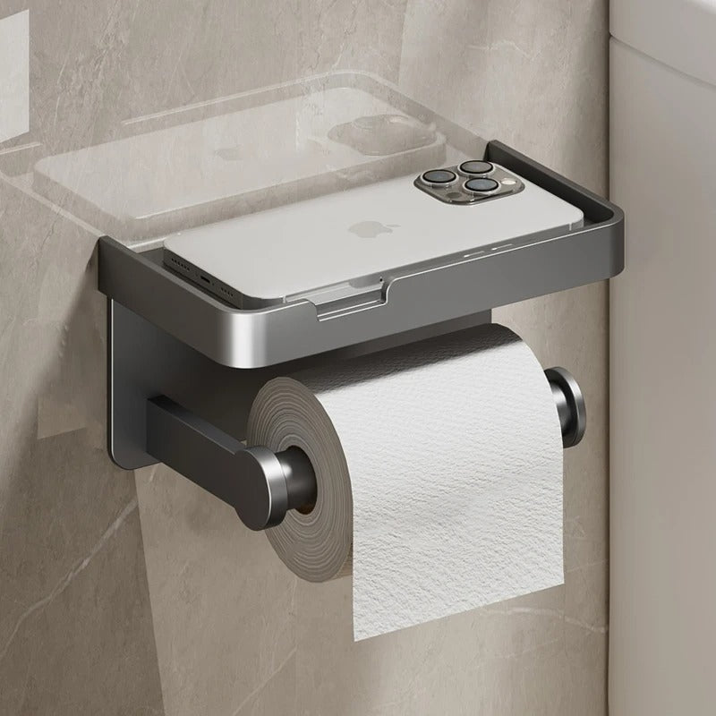 Vektra Ledge Toilet Paper Holder – Wall Mounted Bathroom Tissue Holder Storage Shelf Matte Black