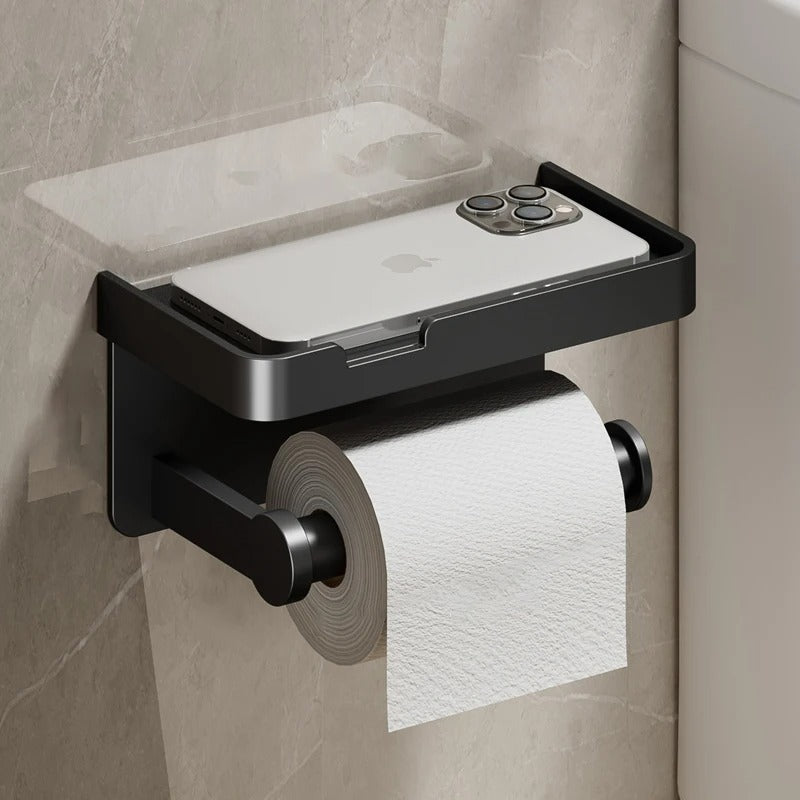 Vektra Ledge Toilet Paper Holder – Wall Mounted Bathroom Tissue Holder Storage Shelf Matte Black