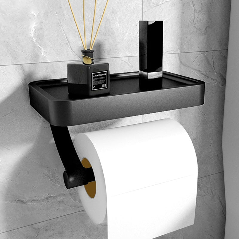 Cortex Ledge Toilet Paper Holder – Wall Mounted Bathroom Storage Shelf Phone Organizer White