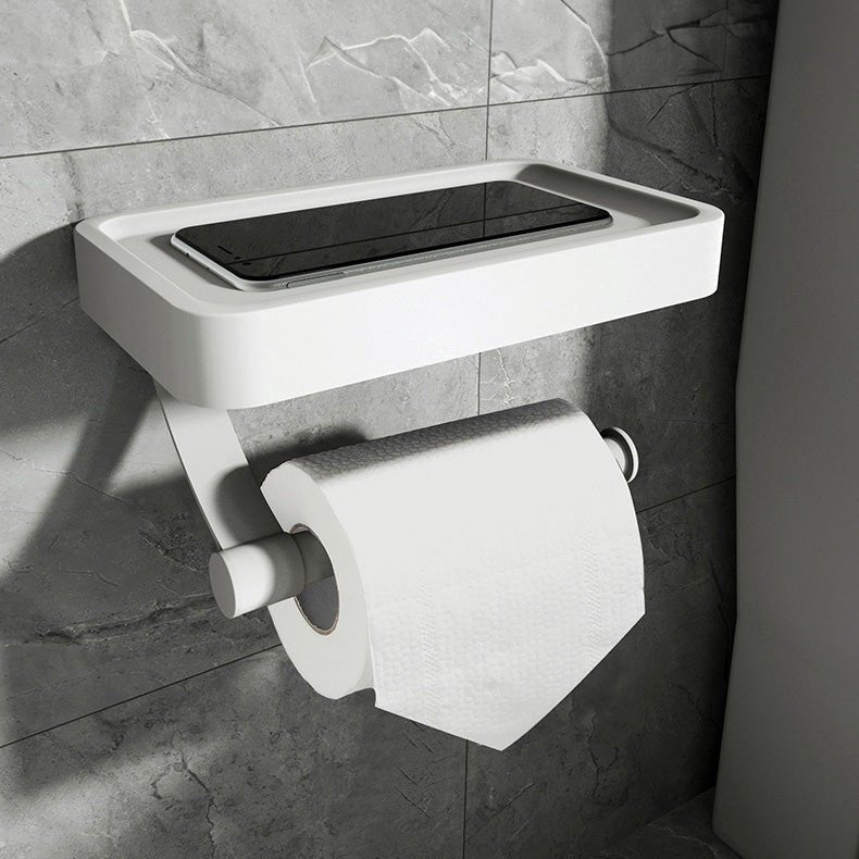 Cortex Ledge Toilet Paper Holder – Wall Mounted Bathroom Storage Shelf Phone Organizer White