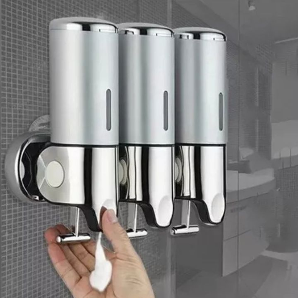 Bronson Triple Soap Dispenser – Wall Mounted Bathroom Kitchen Shampoo Organizer Chrome Rose Gold