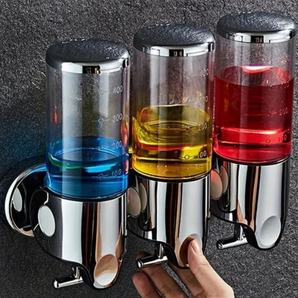 Bronson Triple Soap Dispenser – Wall Mounted Bathroom Kitchen Shampoo Organizer Chrome Rose Gold