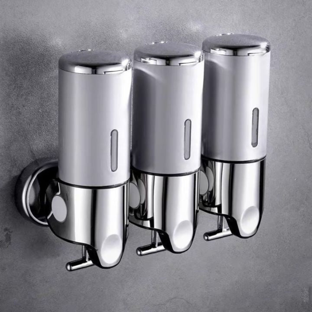 Bronson Triple Soap Dispenser – Wall Mounted Bathroom Kitchen Shampoo Organizer Chrome Rose Gold