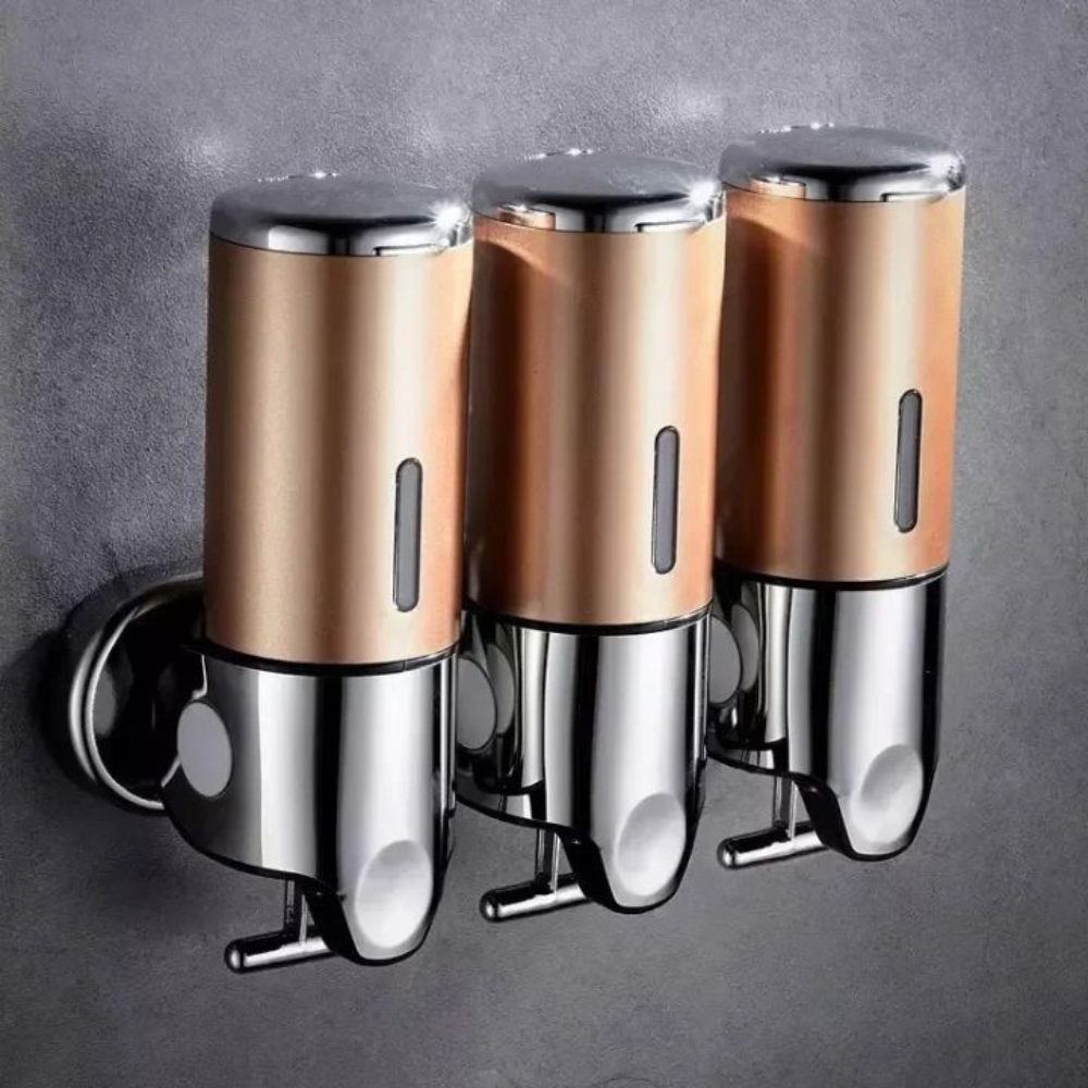 Bronson Triple Soap Dispenser – Wall Mounted Bathroom Kitchen Shampoo Organizer Chrome Rose Gold