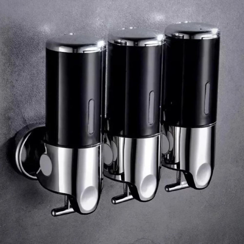 Bronson Triple Soap Dispenser – Wall Mounted Bathroom Kitchen Shampoo Organizer Chrome Rose Gold