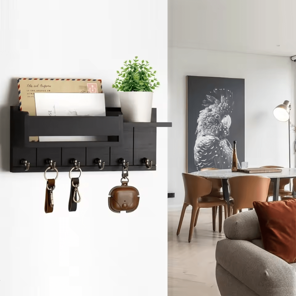Caldwell Mail Organizer – Wall Mounted Key Holder Mail Slot Entryway Decor Hooks Storage Rack