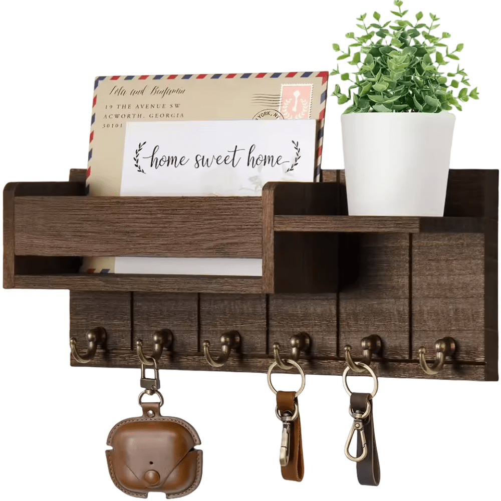 Caldwell Mail Organizer – Wall Mounted Key Holder Mail Slot Entryway Decor Hooks Storage Rack