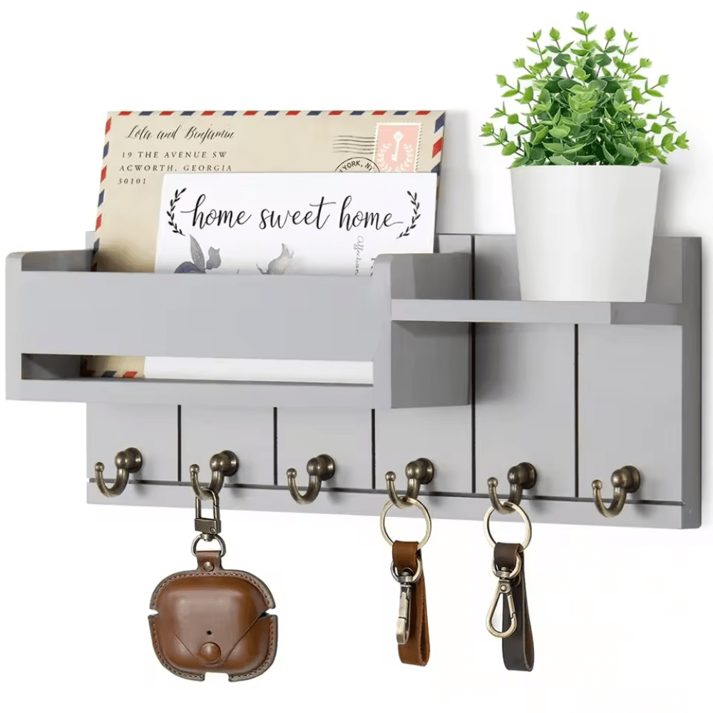 Caldwell Mail Organizer – Wall Mounted Key Holder Mail Slot Entryway Decor Hooks Storage Rack