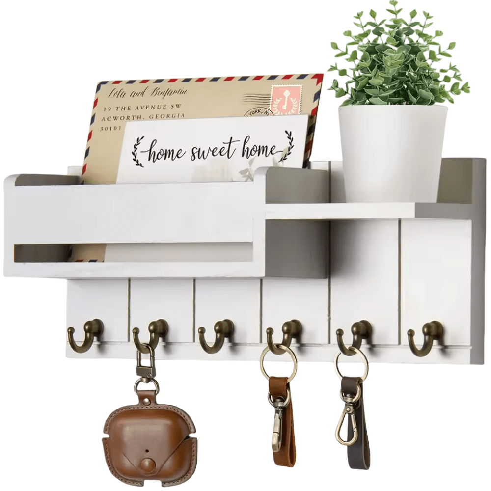 Caldwell Mail Organizer – Wall Mounted Key Holder Mail Slot Entryway Decor Hooks Storage Rack