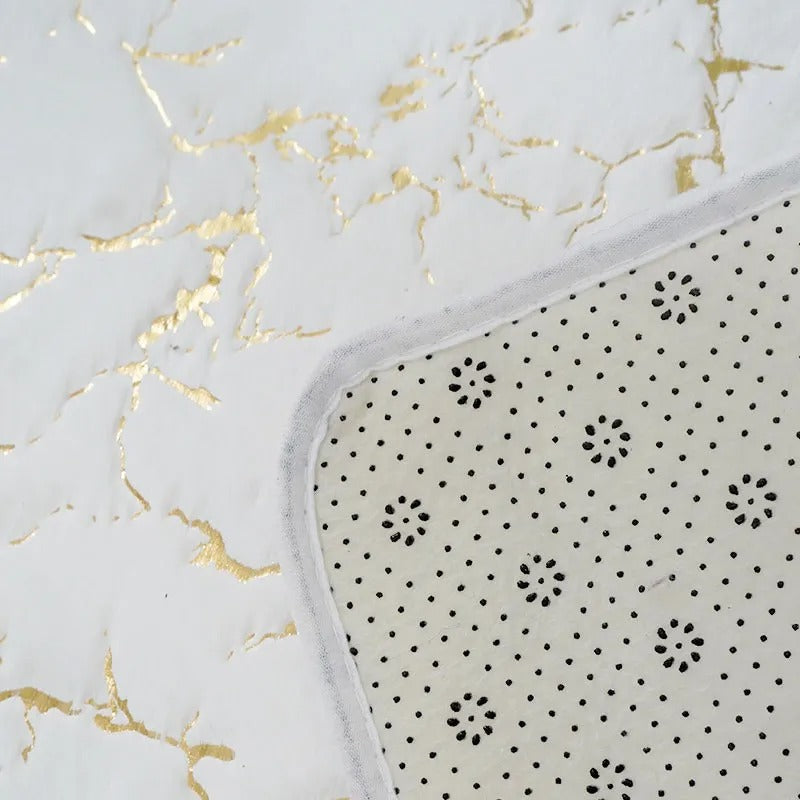 Veinara Marble Bath Mat – White Gold Crackle Pattern Non-Slip Bathroom Rug Soft Absorbent Memory Foam
