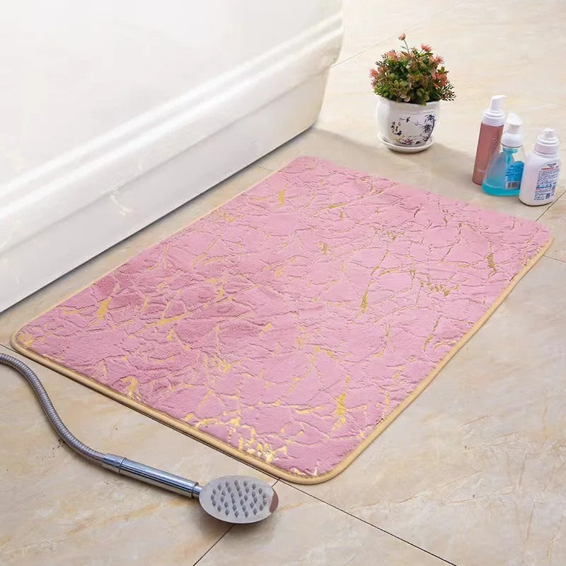 Veinara Marble Bath Mat – White Gold Crackle Pattern Non-Slip Bathroom Rug Soft Absorbent Memory Foam