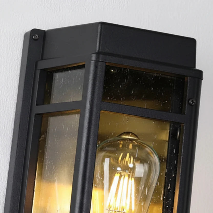 Cagaris Frame Wall Sconce – Outdoor Black Metal Glass Cage Decorative Lighting Patio Entryway