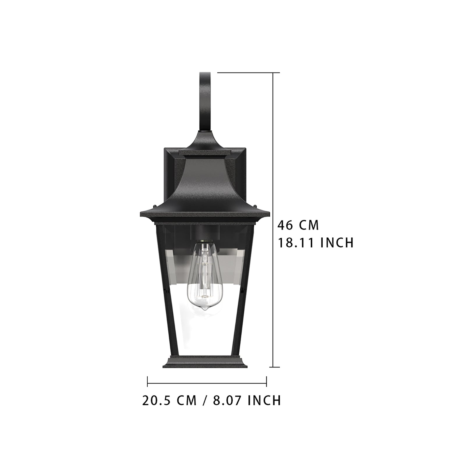 Bromley Classic Wall Lantern – Outdoor Black Metal Glass Porch Entryway Sconce Lighting Fixture