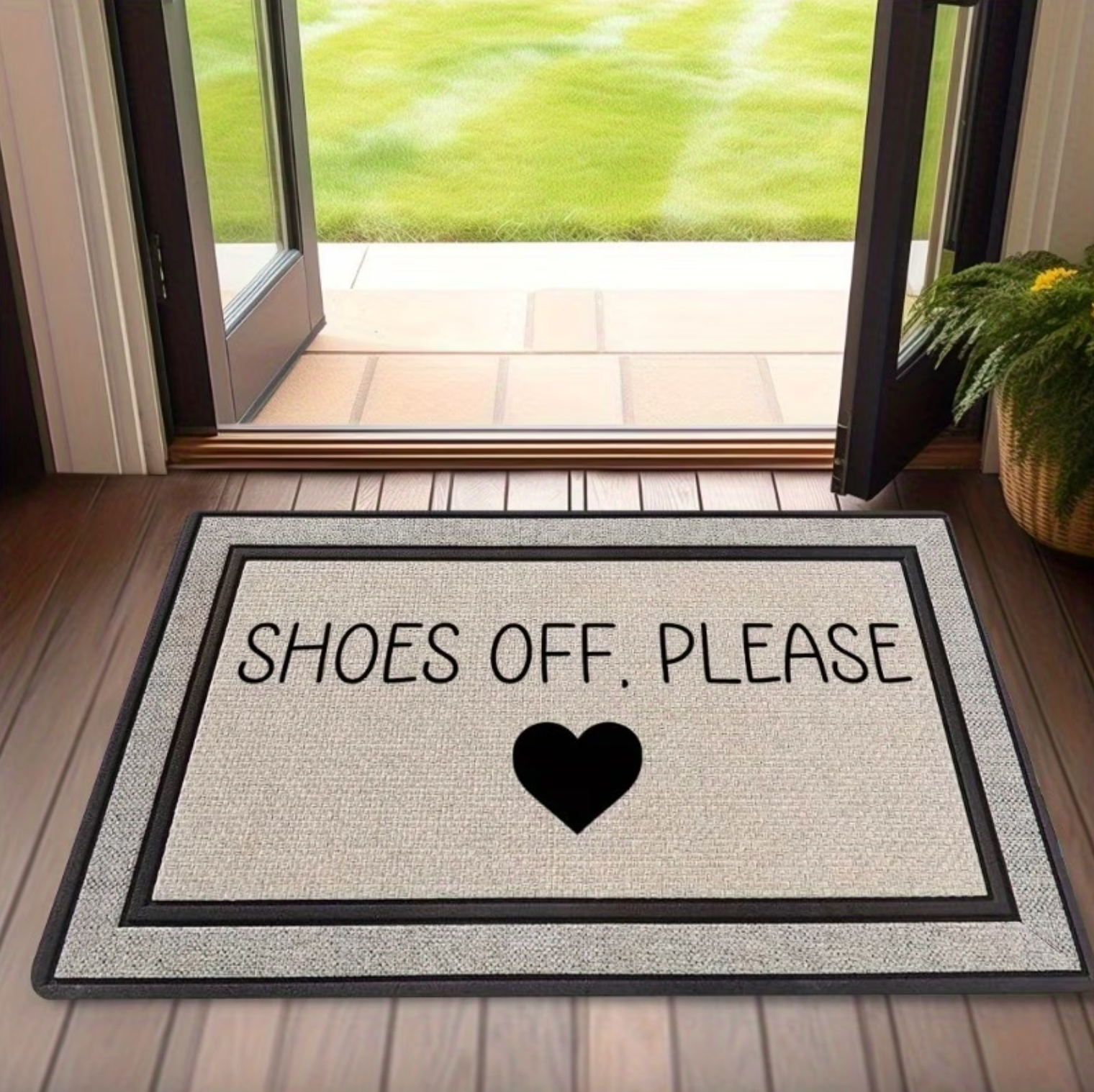 Cordell Entry Door Mat – Shoes Off Please Decorative Non-Slip Polyester Welcome Mat Indoor Outdoor