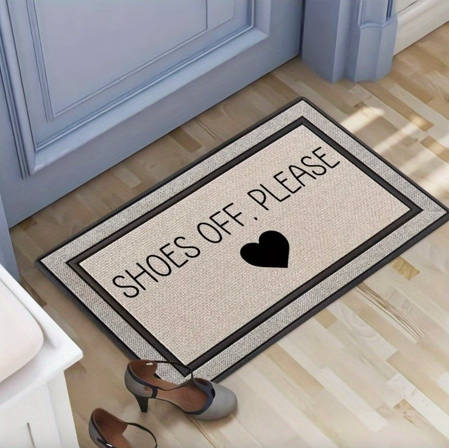 Cordell Entry Door Mat – Shoes Off Please Decorative Non-Slip Polyester Welcome Mat Indoor Outdoor