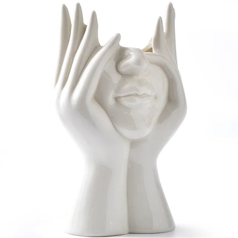 Estelle Hand Vase – White Ceramic Decorative Face Planter Modern Home Decor Living Room Bedroom